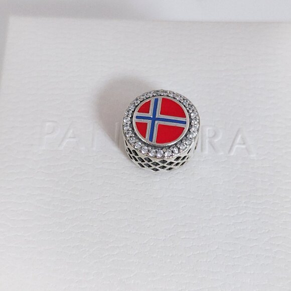 Pandora Norway Flag Bead Charm Bracelet Pendant S925 Silver with box - Picture 5 of 7